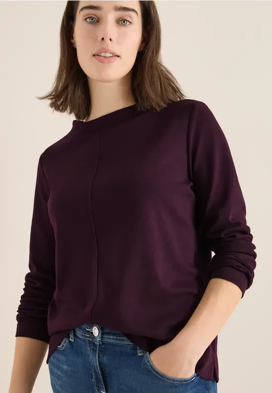 Cecil Damen Funnelneck Shirt in Unifarbe in Rot, Gr: S