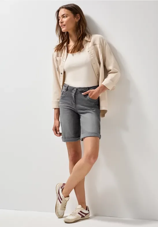 Thumbnail - Cecil Damen Casual Fit Jeansshorts in Grau, Gr: 26
