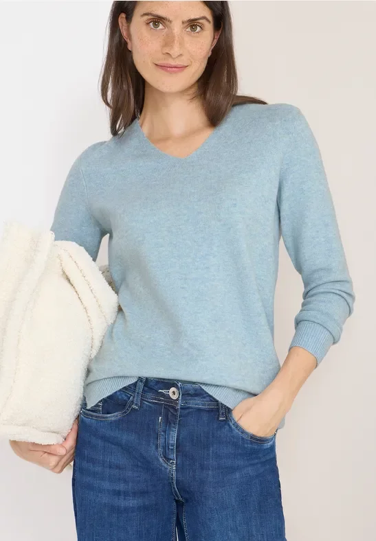 Thumbnail - Cecil Damen Kuscheliger V-Neck Pullover in Blau, Gr: M