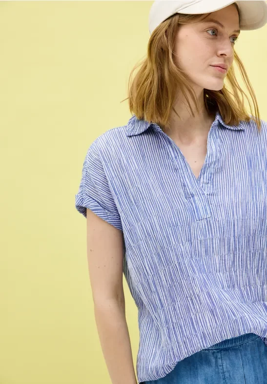 Thumbnail - Cecil Damen Gestreifte Strukturbluse in Blau, Gr: XL