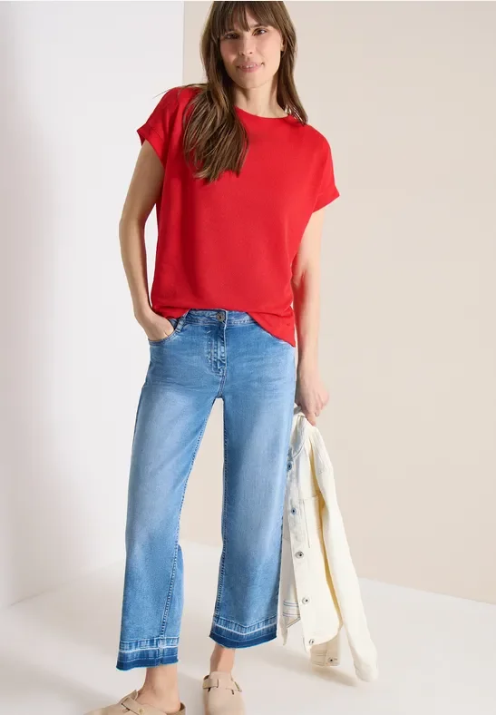 Cecil Damen T-Shirt mit Boatneck im Strick-Look in Rot, Gr: L