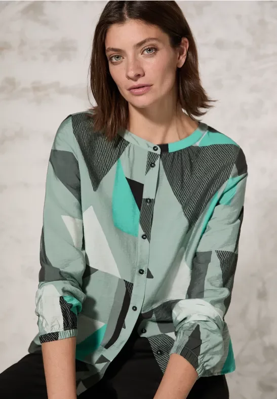 Thumbnail - Cecil Damen Bluse mit grafischem Muster in Grün, Gr: XXL