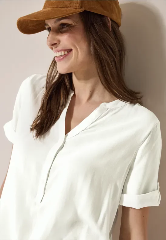 Cecil Damen Kurzarmbluse in Unifarbe in Weiß, Gr: XL