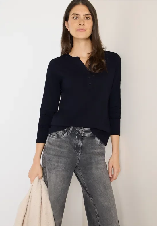 Thumbnail - Cecil Damen Split Neck Langarmshirt in Blau, Gr: L