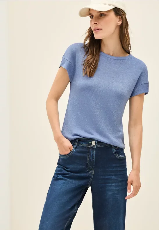 Thumbnail - Cecil Damen T-Shirt mit Glitzerdetails in Blau, Gr: M