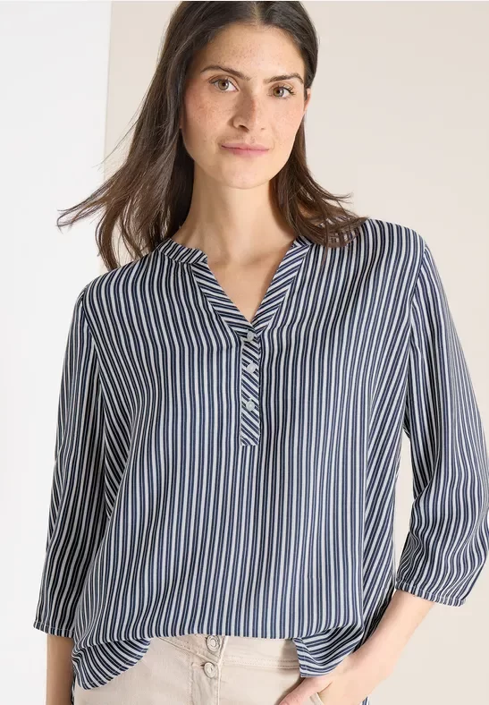 Cecil Damen 3/4-Arm Bluse mit Streifenmuster in Blau, Gr: XS