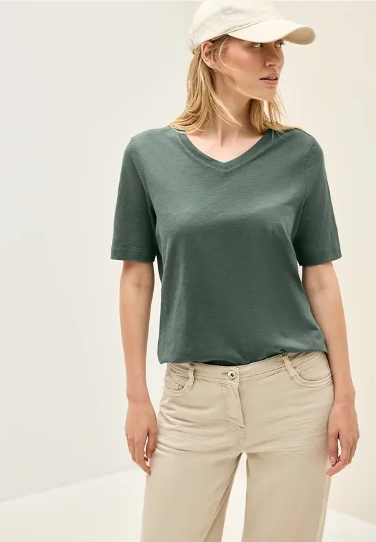 Cecil Damen Basic V-Neck Shirt in Grün, Gr: XS