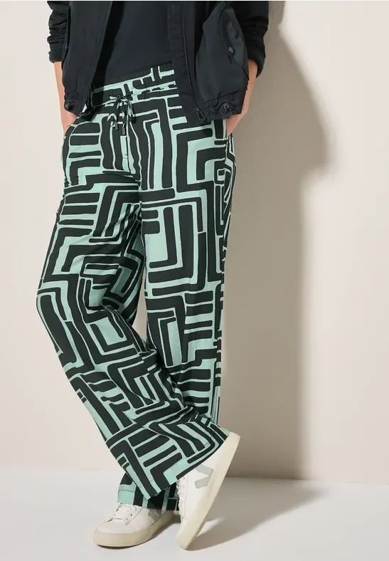 Cecil Damen Gemusterte Strukturhose in Grün, Gr: XXL