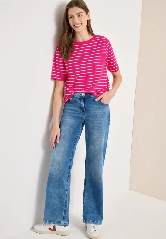 Cecil Damen T-Shirt mit Boatneck und Streifen in Pink, Gr: XL