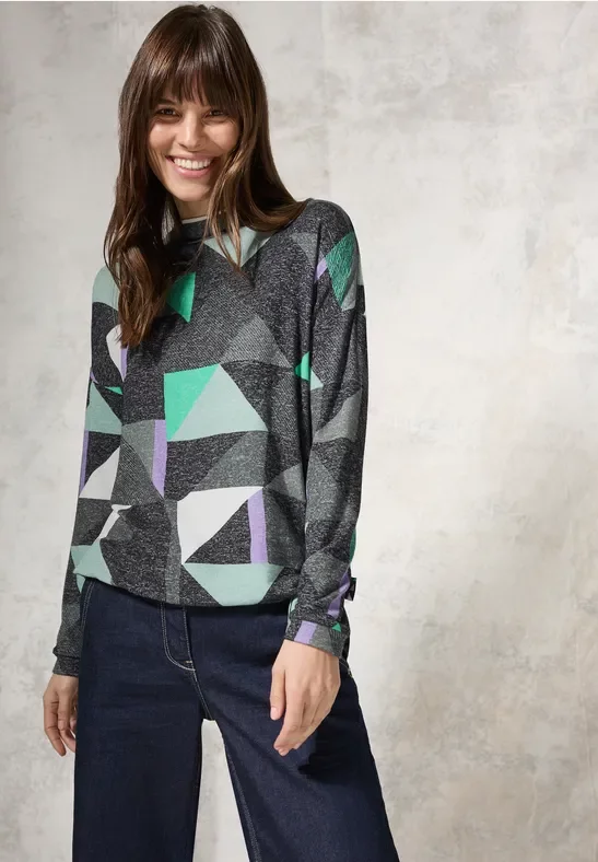 Thumbnail - Cecil Damen Shirt mit grafischem Print in Schwarz, Gr: S