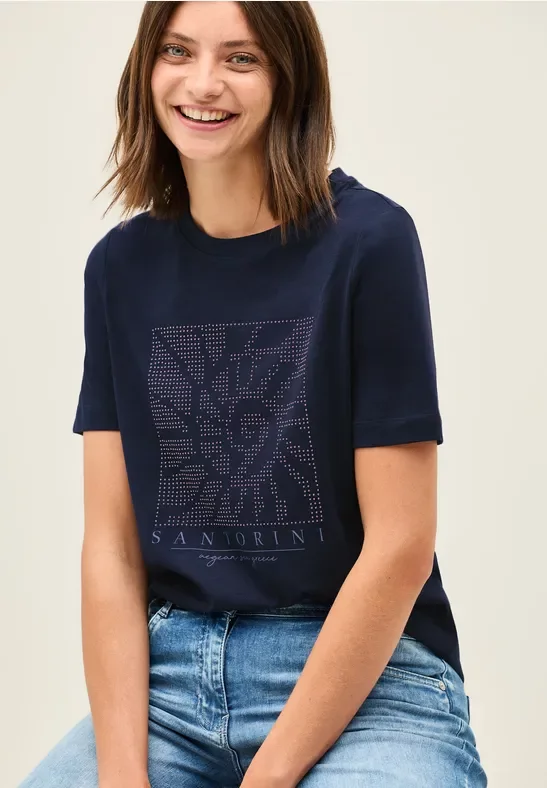 Thumbnail - Cecil Damen Shirt mit Schmucksteinen in Blau, Gr: L