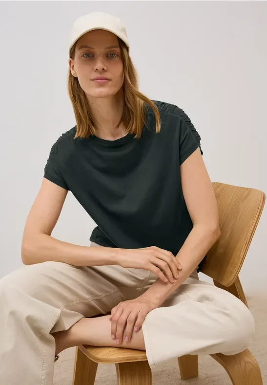 Cecil Damen T-Shirt mit Raffung in Grün, Gr: L