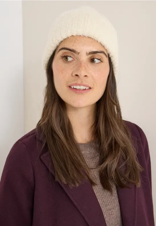 Cecil Damen Kuschelige Strickmütze in Weiß, Gr: One size