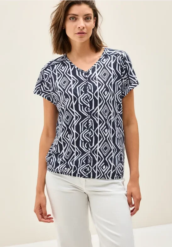 Cecil Damen T-Shirt mit Deko-Nähten in Blau, Gr: M