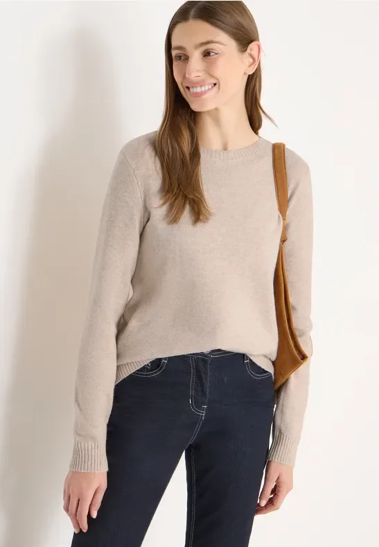 Cecil Damen Softer Pullover in Unifarbe in Beige, Gr: XS