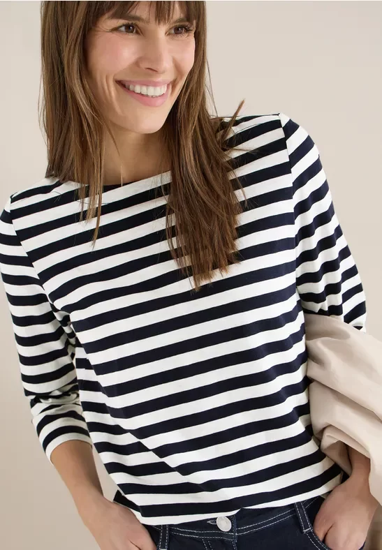 Cecil Damen Gestreiftes Basic Shirt in Blau, Gr: L