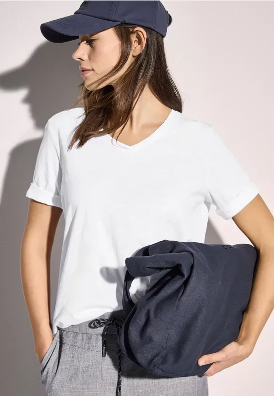 Thumbnail - Cecil Damen Basic V-Neck T-Shirt in Weiß, Gr: L