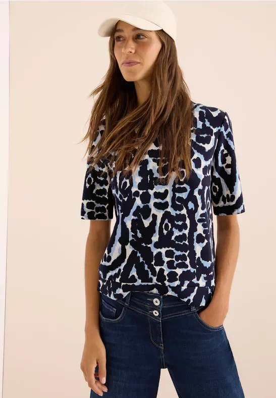 Thumbnail - Cecil Damen Cupro Touch Print-Shirt in Blau, Gr: XL