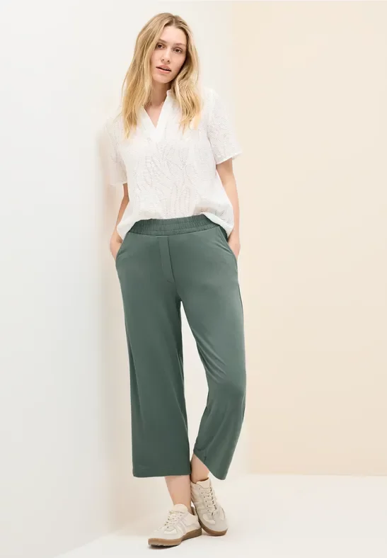 Thumbnail - Cecil Damen Wide Leg Jersey-Hose in Grün, Gr: S