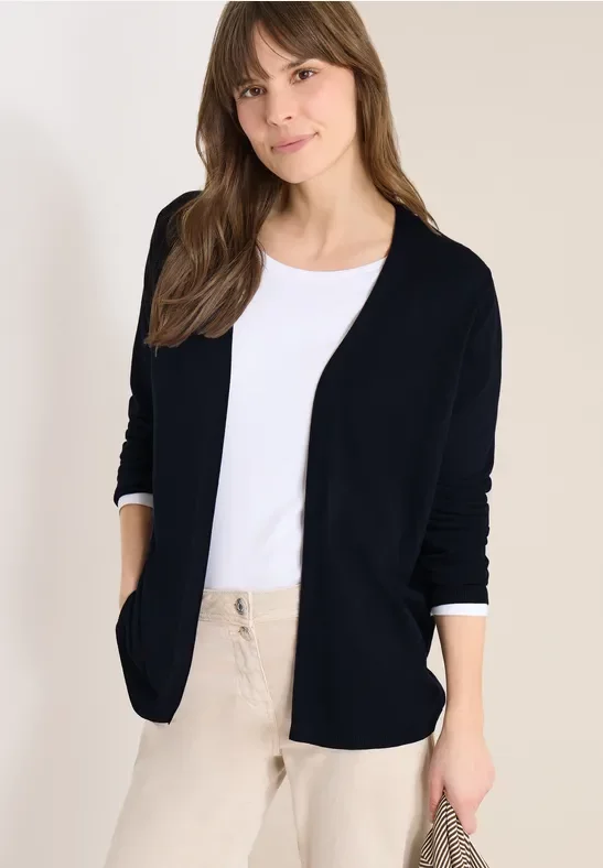 Thumbnail - Cecil Damen Basic Cardigan in offener Passform in Blau, Gr: XXL