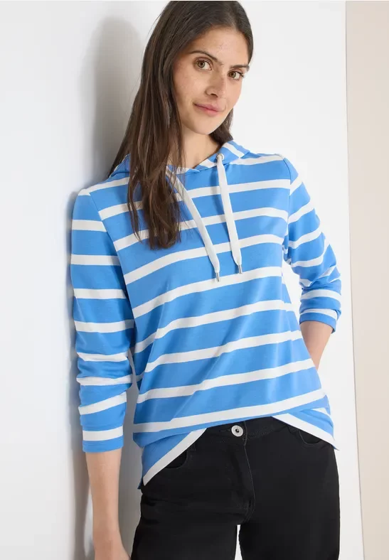 Cecil Damen Gestreiftes Hoodieshirt in Blau, Gr: L