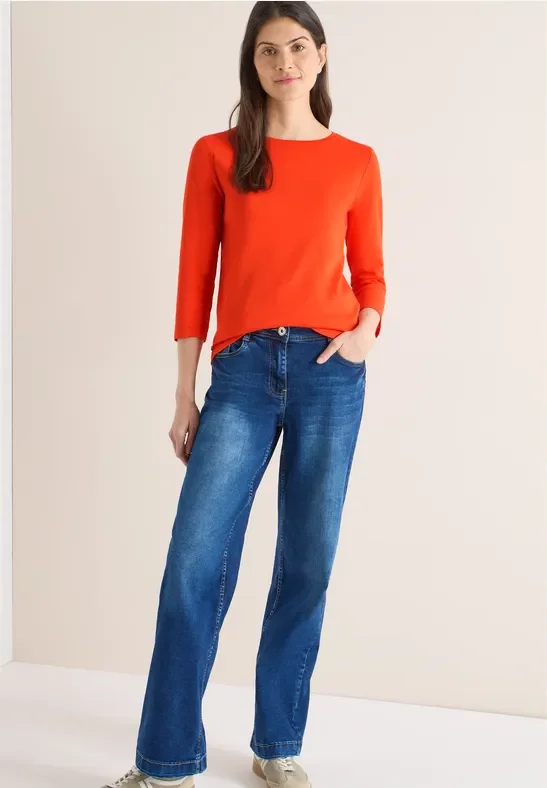 Cecil Damen Basic Shirt in Unifarbe in Orange, Gr: S