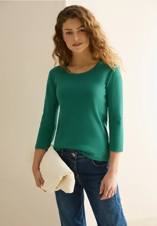 Cecil Damen Basic Shirt mit Rundhals in Grün, Gr: XL
