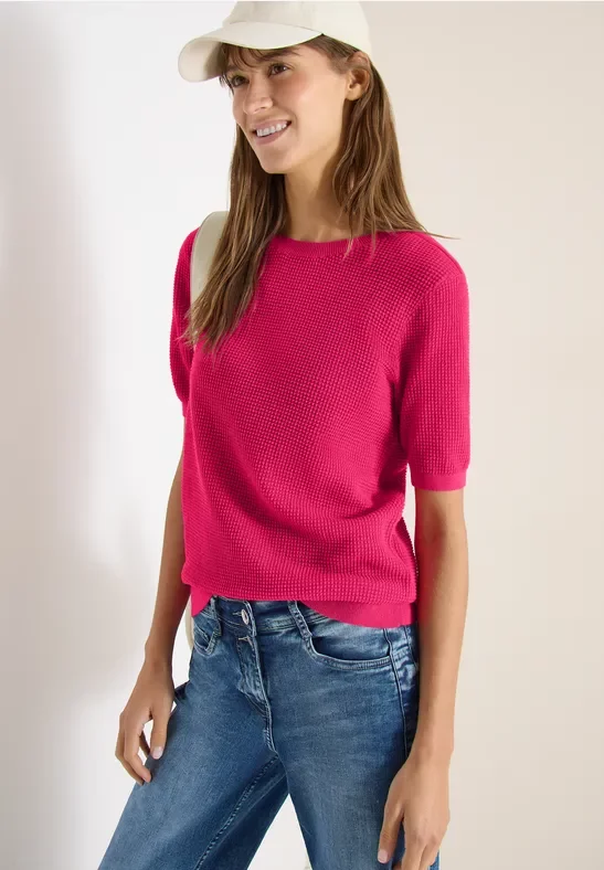 Thumbnail - Cecil Damen Kurzarm Pullover mit Struktur in Pink, Gr: 3XL