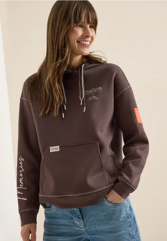 Cecil Damen Hoodie mit Deko-Nähten in Braun, Gr: XXL