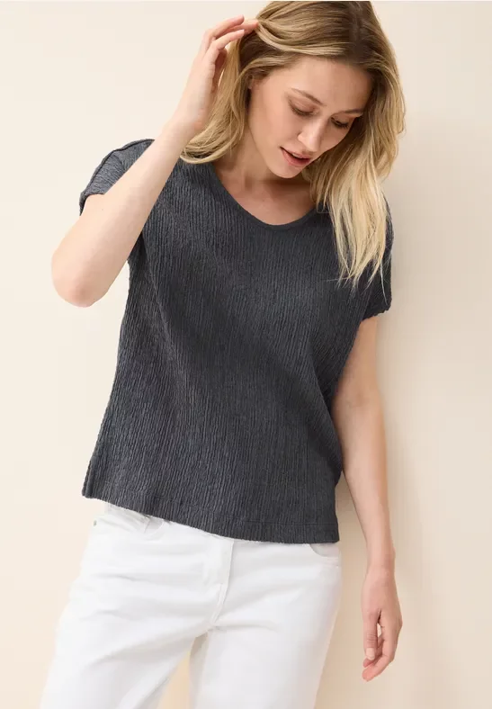Cecil Damen Shirt mit Smok-Struktur in Grau, Gr: L