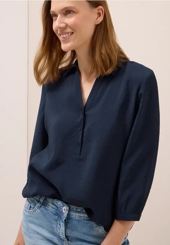 Thumbnail - Cecil Damen Lange Bluse in Unifarbe in Blau, Gr: M