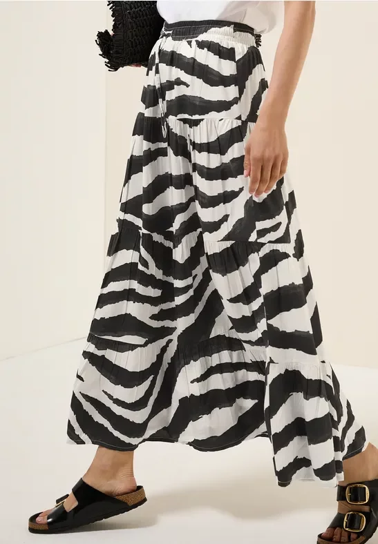 Cecil Damen Maxi-Rock mit Zebra Print in Grau, Gr: XL