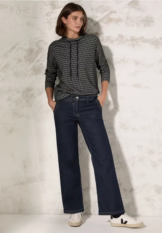 Cecil Damen Two-Tone Jaquard Shirt in Schwarz, Gr: XS