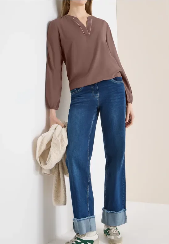 Cecil Damen Bluse in Unifarbe in Beige, Gr: 3XL