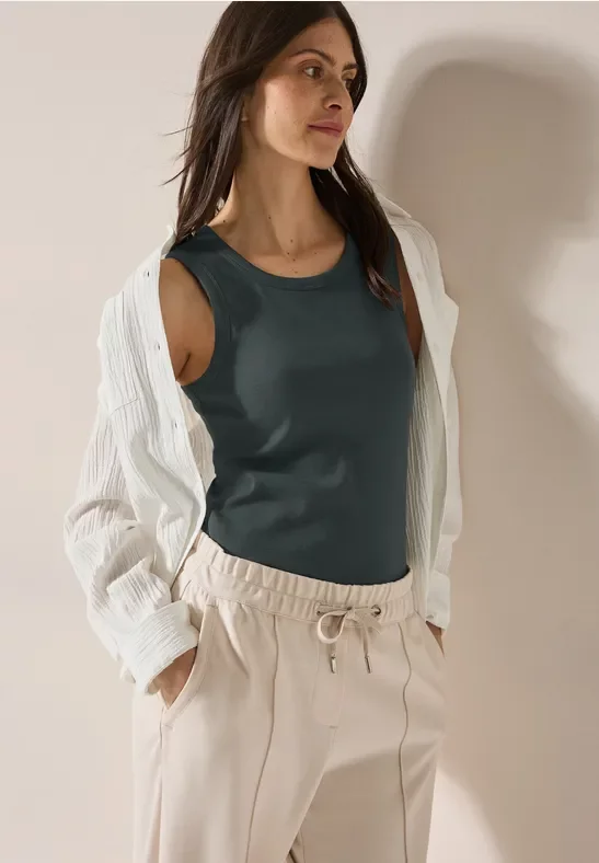 Cecil Damen Basic Top mit Rippstruktur in Grün, Gr: XL