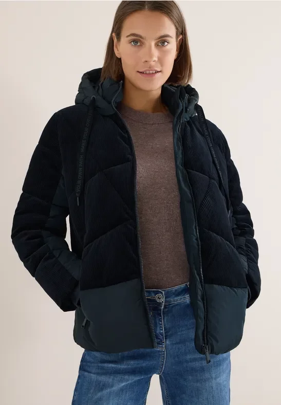 Cecil Damen Puffer Jacke mit Cord-Mix in Blau, Gr: XXL