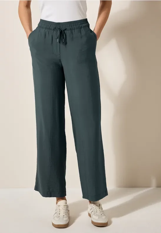 Thumbnail - Cecil Damen Wide Leg Strukturhose in Grün, Gr: XS