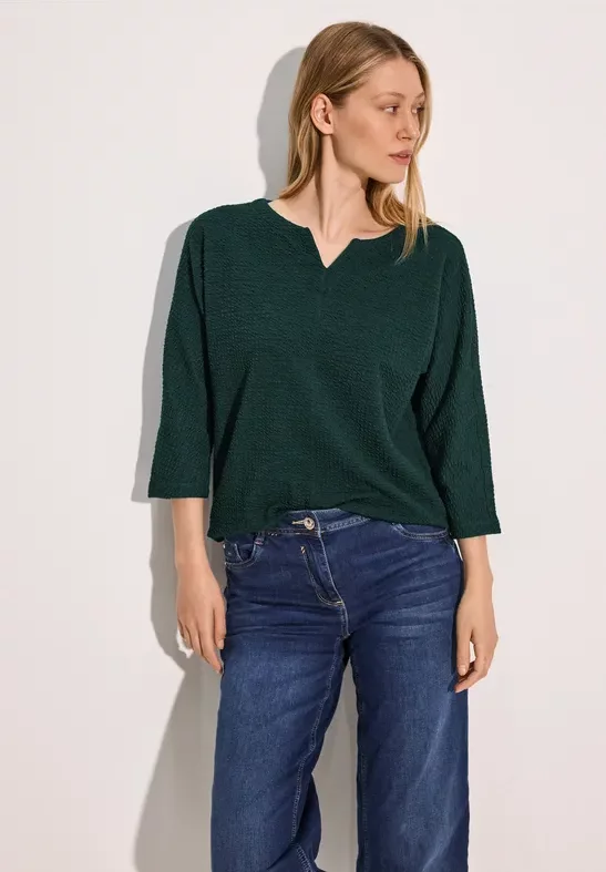 Thumbnail - Cecil Damen Jaquard-Struktur-Shirt in Grün, Gr: M