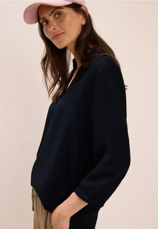 Thumbnail - Cecil Damen Bluse in Unifarbe in Blau, Gr: XL