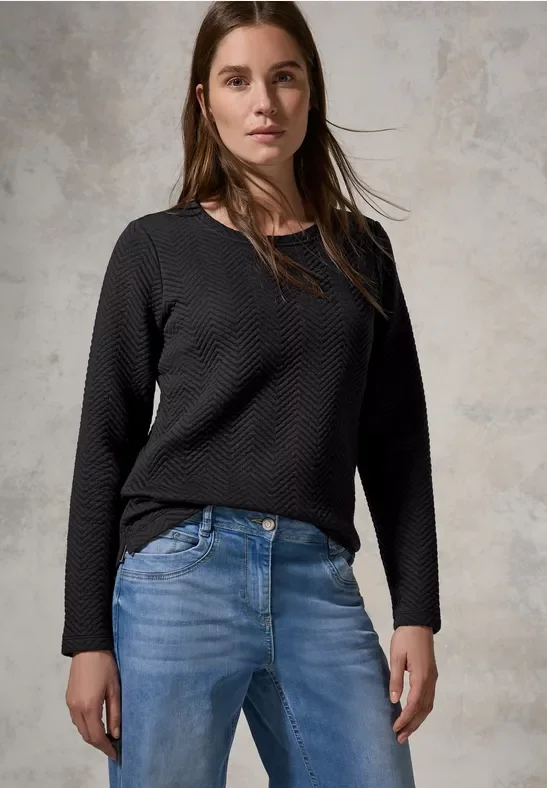 Thumbnail - Cecil Damen Strukturshirt in Schwarz, Gr: XXL