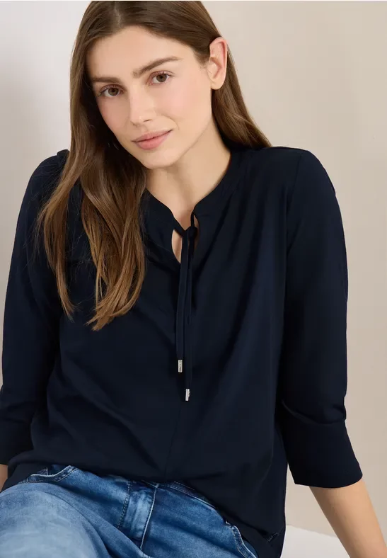 Cecil Damen 3/4-Arm Shirt mit Split Neck in Blau, Gr: XXL