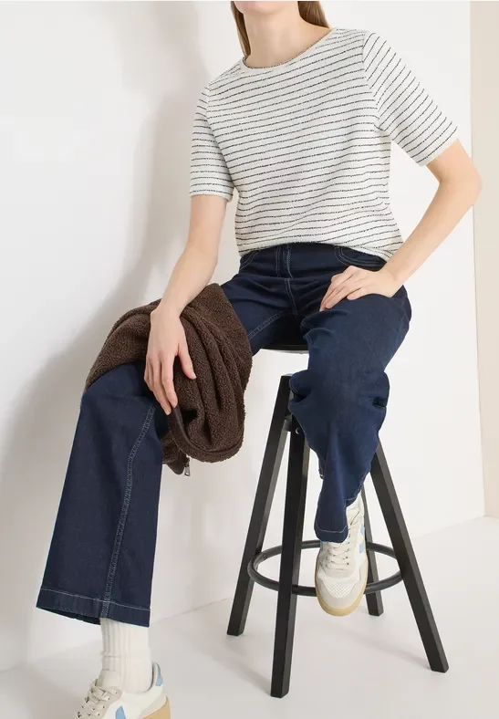 Cecil Damen Gestreiftes T-Shirt in Weiß, Gr: L