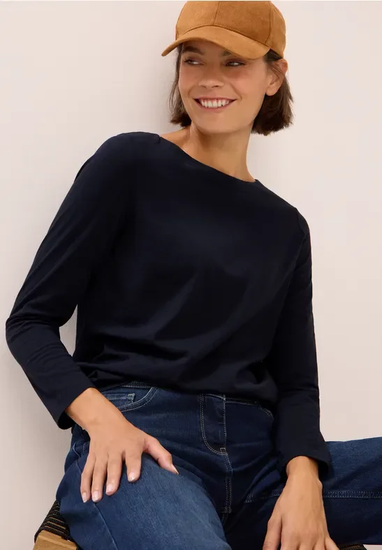 Thumbnail - Cecil Damen Basic Langarmshirt in Blau, Gr: L
