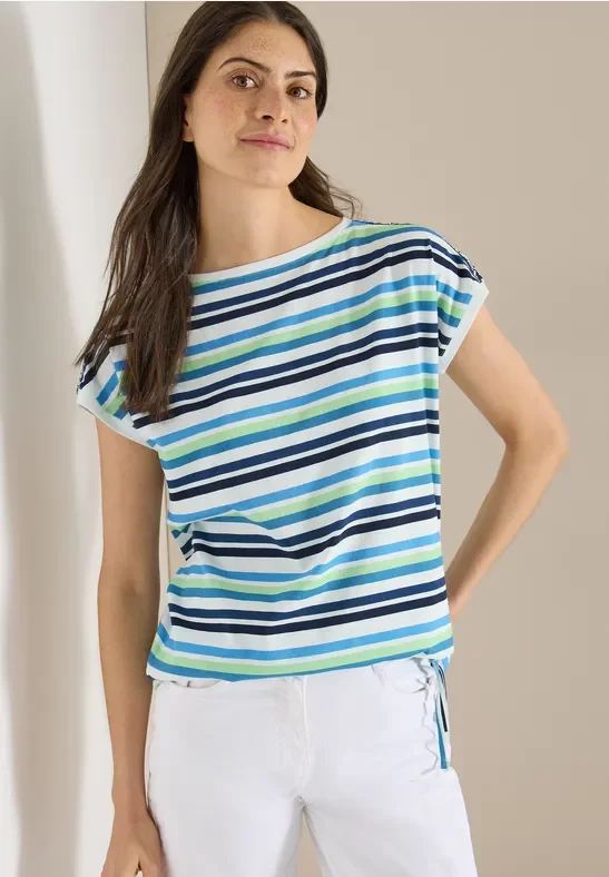 Cecil Damen T-Shirt mit Rundhals und Raffung in Blau, Gr: XS