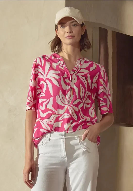 Thumbnail - Cecil Damen Kurzarm Bluse mit floralem Muster in Pink, Gr: XL