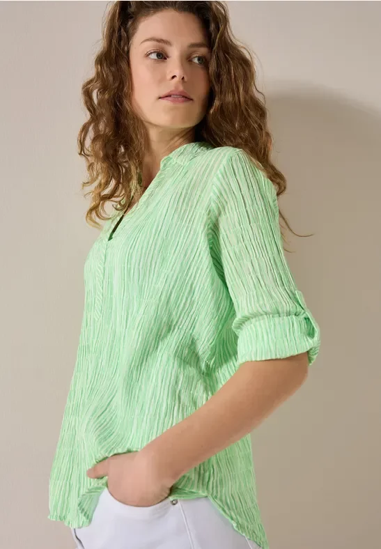 Cecil Damen Gestreifte Seersucker Bluse in Grün, Gr: XXL