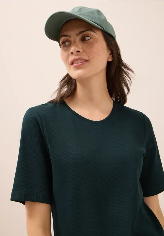 Thumbnail - Cecil Damen Basic Ripp T-Shirt in Grün, Gr: XXL