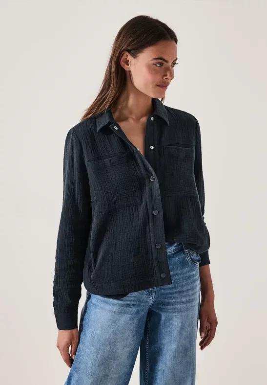 Cecil Damen Musselin Overshirt in Blau, Gr: XXL