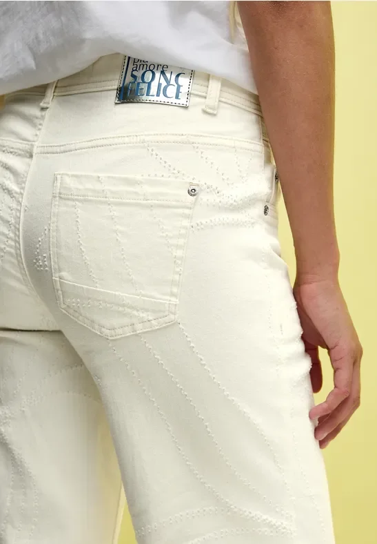 Cecil Damen Wide Leg Jeans mit Muster in Beige, Gr: 26