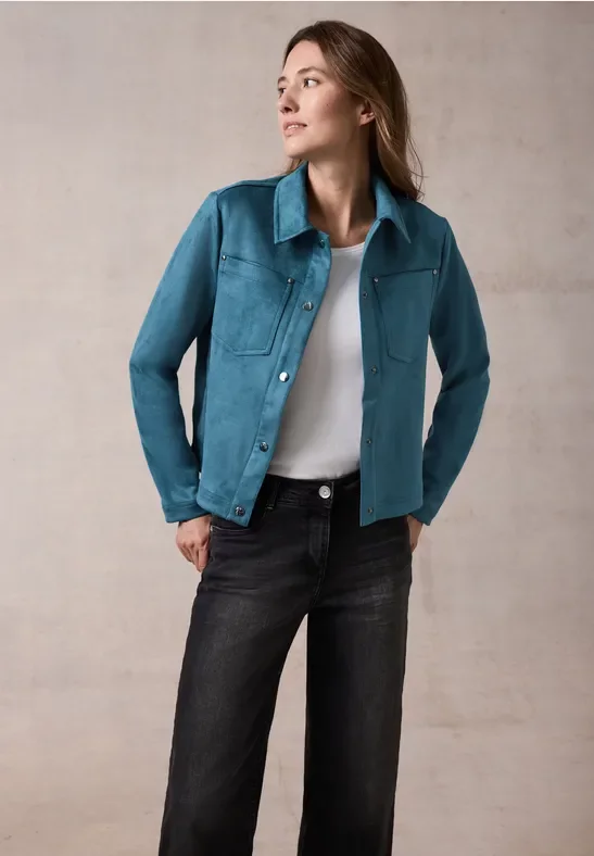 Thumbnail - Cecil Damen Jacke im Velours-Look in Blau, Gr: XXL